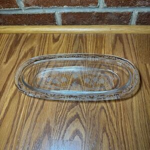 Vintage Fostoria Etched Clear Glass Floral Relish Pickle Dish Long Cottagecore